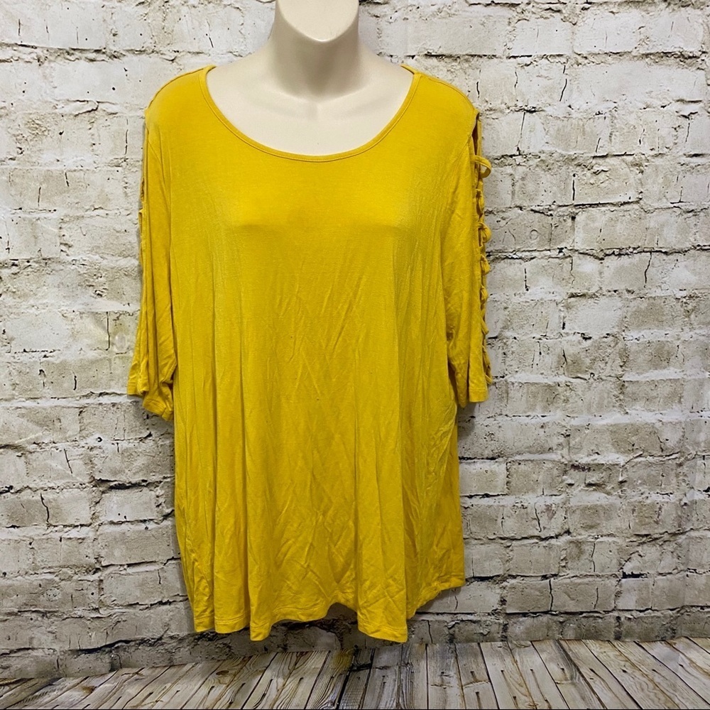 89th & Madison Mustard Yellow Cut Out Top